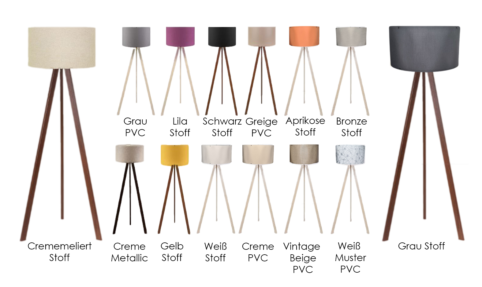 Tripod-Stehlampe in Gelb Stoff Tripod-Stehlampe in Gelb Stoff